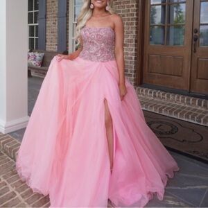 Sherri Hill Strapless Pink Dress with Beaded Bodice